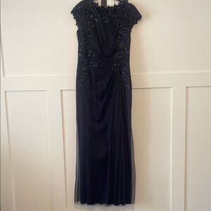 Tadashi Shoji Black Cap Sleeve Cowl Neck Maxi Dress